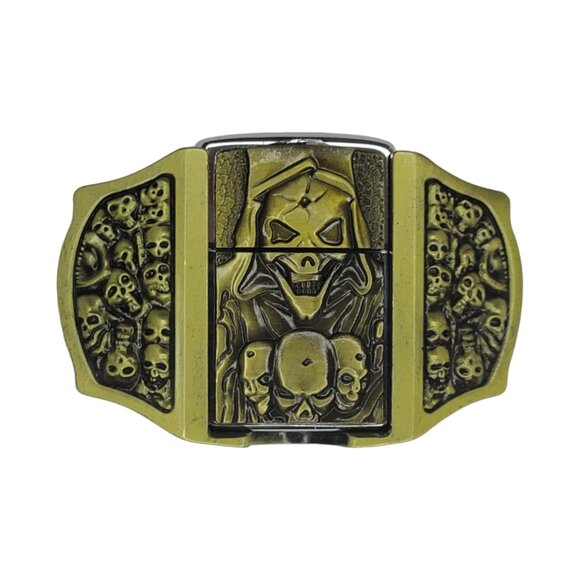 Skulls & Reaper Lighter Belt Buckle - Bronze Metal Lighter  - Free Engraving - Picture 5 of 9